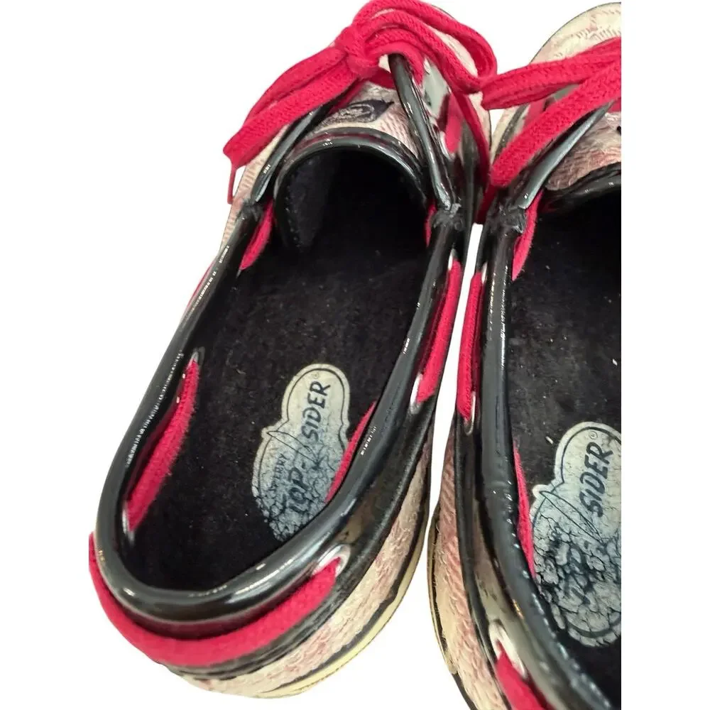Size 9 Sperry Top Sider Seamate Red Plaid Sequins Black Patent Boat Shoes Womens